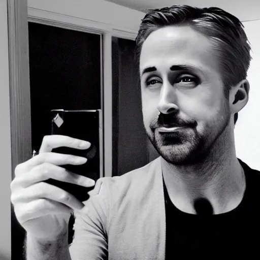 Image similar to !dream Ryan gosling taking a selfie in the backrooms hallway, liminal spaces hallway, realistic selfie photo selfie