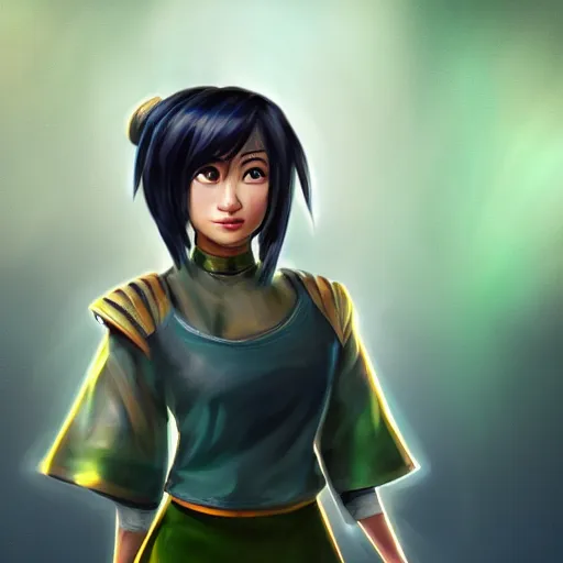 Image similar to highly detailed full body portrait of Toph Bei Fong, concept art, digital art, studio lightning, bright colors, intricate, masterpiece, photorealistic, hiperrealistic, sharp focus, high contrast, intricate, Artstation HQ, DeviantArt trending, 4k UHD, Unreal Engine 5