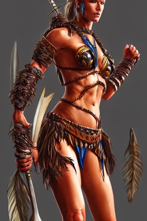 Prompt: supermodel Stephanie seymor as an amazonian warrior, highly detailed, digital painting, artstation, concept art, smooth, sharp focus, illustration, Unreal Engine 5, 8K, art by Frank franzetta