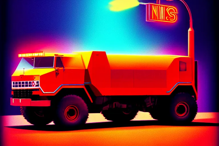 Prompt: stylized poster of an himars concept, thick neon lights, ektachrome photograph, volumetric lighting, f 8 aperture, cinematic eastman 5 3 8 4 film