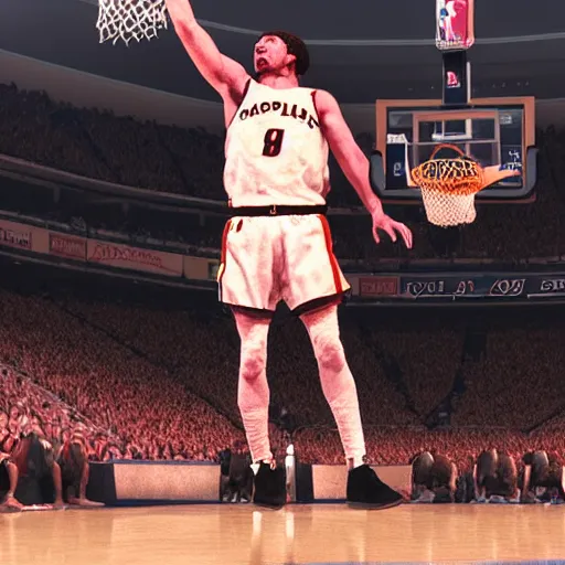 Prompt: napoleon Bonaparte slam dunks in an NBA game, highly detailed, 8k, octane render