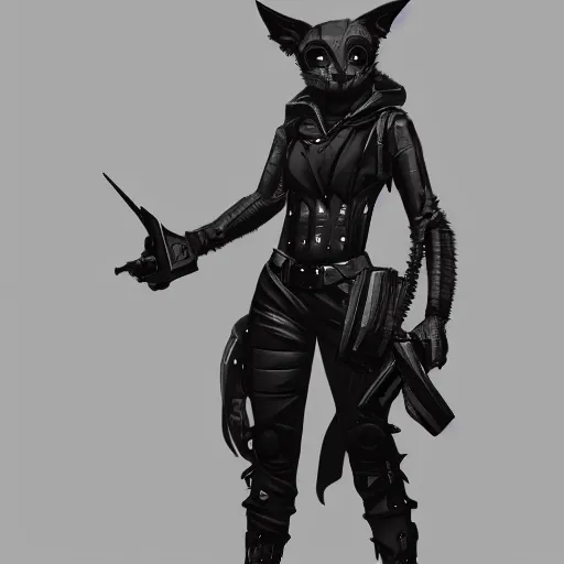 Prompt: RPG character concept art, cyberpunk furry, in the style of Leticia Gillett Hiroya Oku Riyoko Ikeda, 3d render, artstation trending, 8k, octane render, photorealistic, sharp detail, manga, black and white