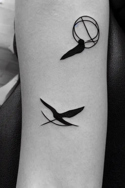 Image similar to a beautiful tattoo design of minimalist swallows flying into spherical lines and simple basic shapes, black ink, abstract logo, line art