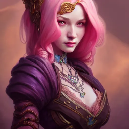 Prompt: aristocrat sad, female, d & d, fantasy, intricate, elegant, highly detailed, pink hair, digital painting, artstation, octane render, concept art, matte, sharp focus, illustration, hearthstone, art by artgerm, alphonse mucha johannes voss