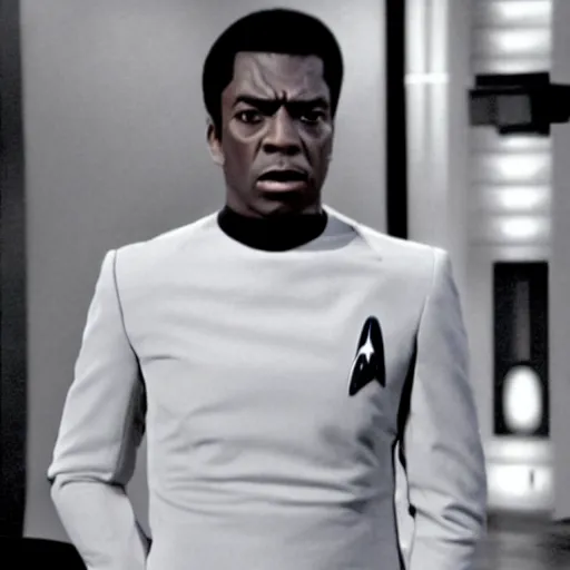 Image similar to a film still of keenan thompson in star trek 1 9 6 6 realistic, detailed, wearing suit