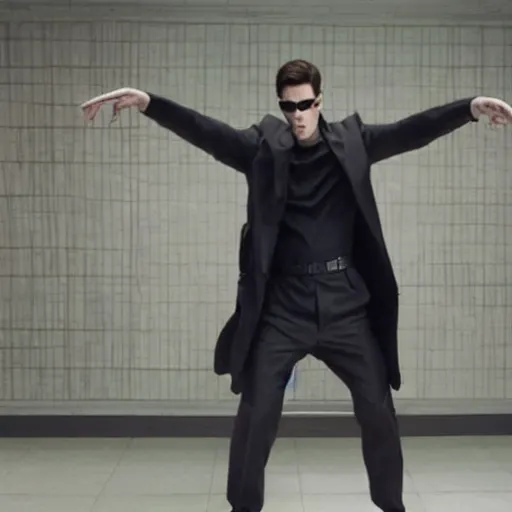 Image similar to Live Action Still of Jerma in The Matrix, real life, hyperrealistic, ultra realistic, realistic, highly detailed, epic, HD quality, 8k resolution, body and headshot, film still