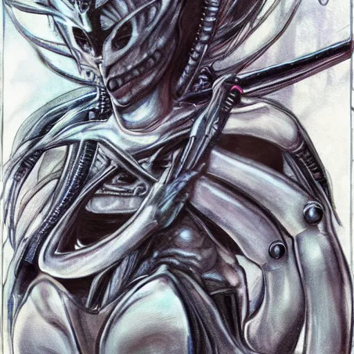 Prompt: sailor moon. concept art by hr giger