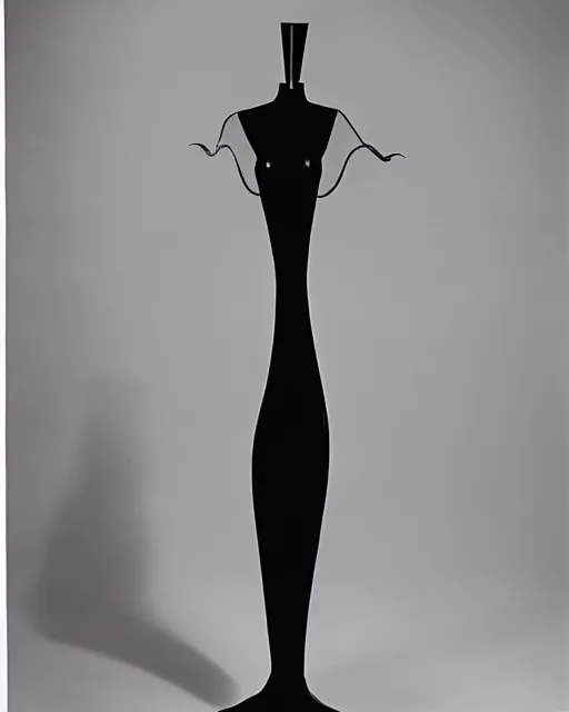 Image similar to mannequin of shadows, wearing a shiny party dress, by Yohji Yamamoto and Man Ray