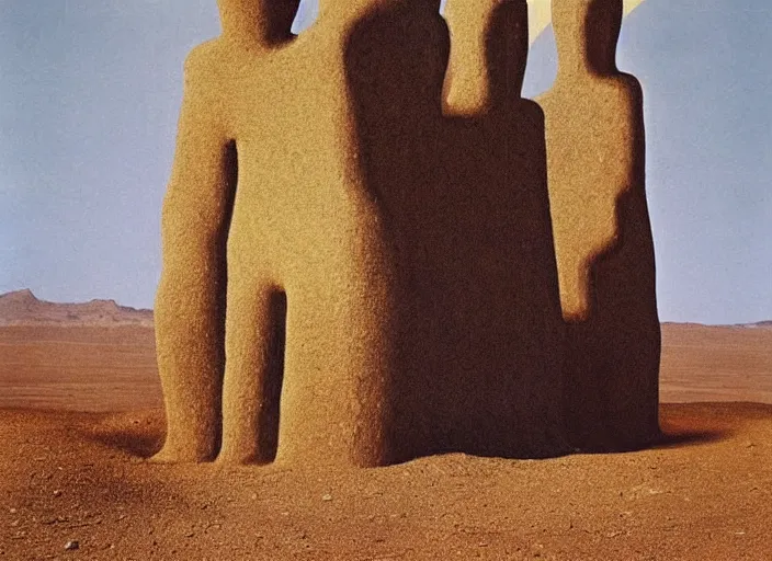 Image similar to strange pagan giant monument in the middle of a desert by salvadore dali and rene magritte