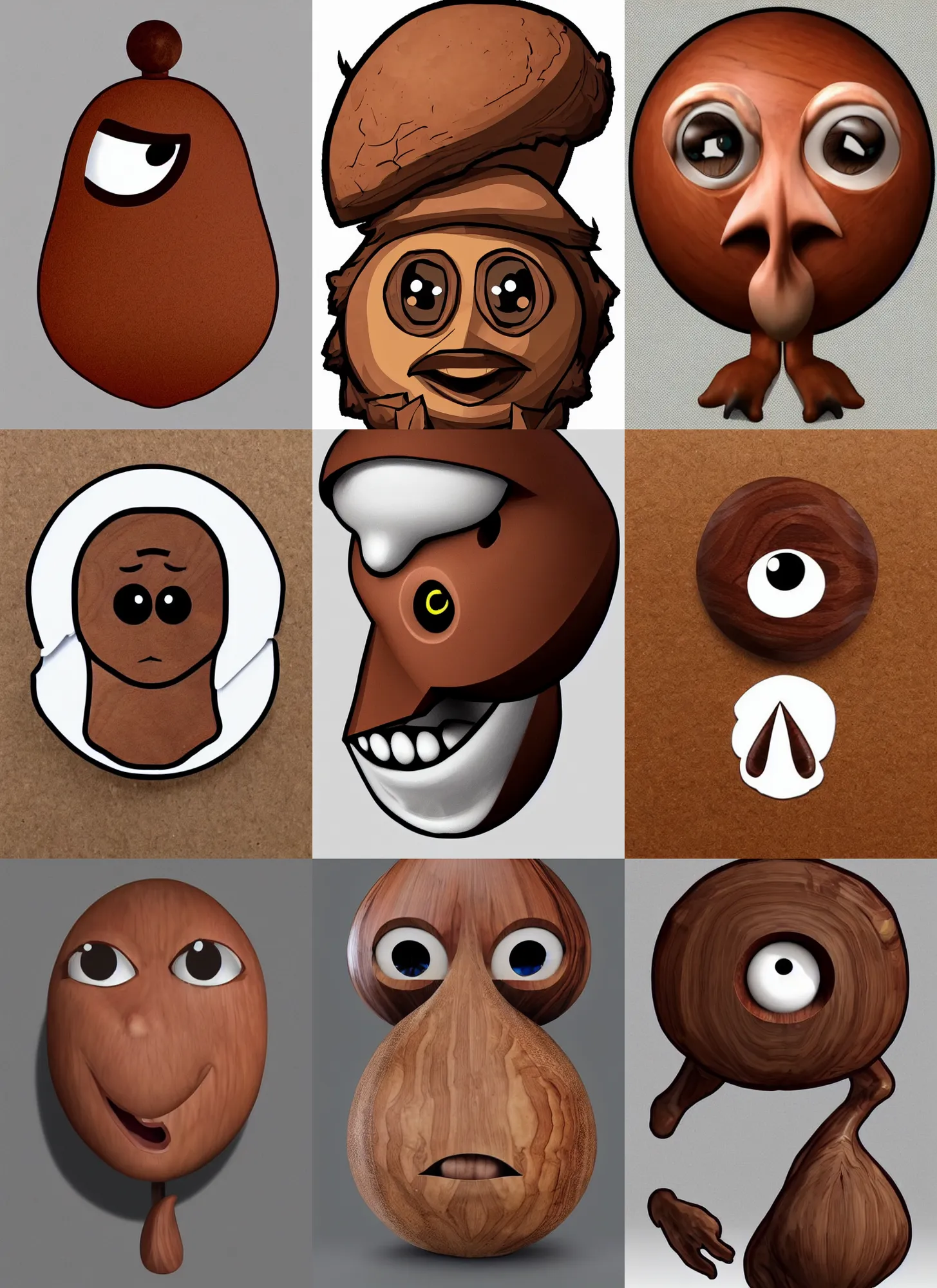 Prompt: a stern round large walnut with two stern eyes and a mouth without a nose, white background, artstation, pinterest, sticker, 3 / 4 pose