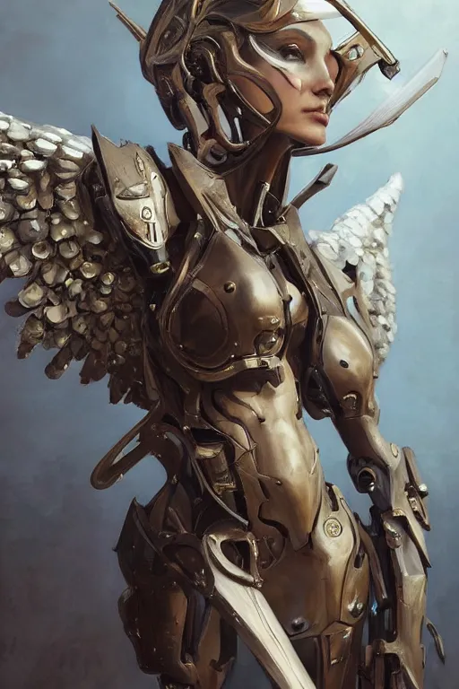 Prompt: a professional painting of a beautiful fallenangel mech woman, warhammer style , olive skin, long dark hair, beautiful bone structure, symmetrical facial features, intricate, elegant, digital painting, concept art, smooth, sharp focus, illustration, from Metal Gear, by Ruan Jia and Mandy Jurgens and Artgerm and William-Adolphe Bouguerea