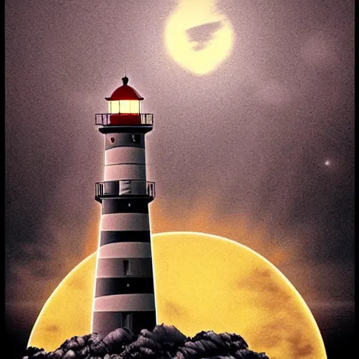 Prompt: a lighthouse on a rough sea at night, moonlight shining through the clouds, Tyndall effect, BioShock, 80s sci-fi, Retro Futurism Art -h 1024 -w 1024