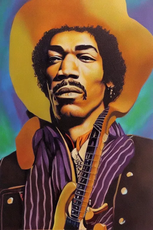 Prompt: ultra realistic Jimi Hendrix face portrait in the style of grant wood