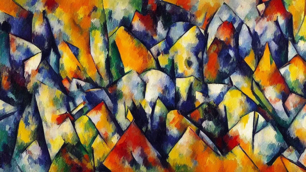 Image similar to abstract art painting, lines, forms, shapes, in style of paul cezanne, 4 k, high resolution details,