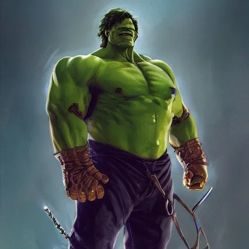 Image similar to [Don Quijote as The Hulk as GTA character, closeup, D&D, intricate, elegant, highly detailed, digital painting, artstation, concept art, matte, sharp focus, illustration, art by Artgerm and Greg Rutkowski and Alphonse Mucha and Enki Bilal]