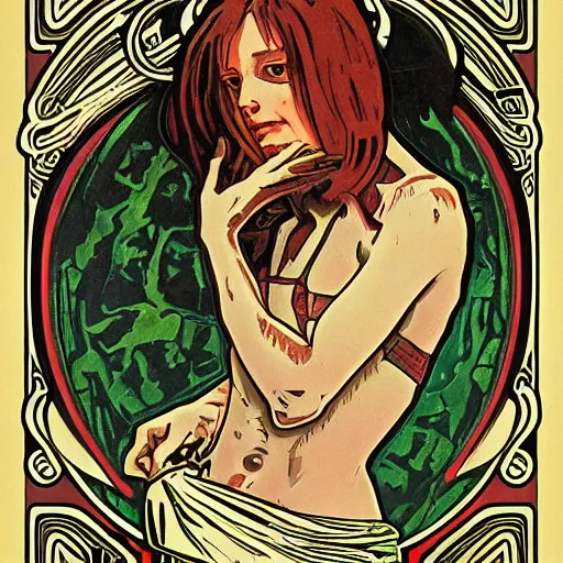 Image similar to xenomorph portrait in the style of alphonse mucha, inticrate,