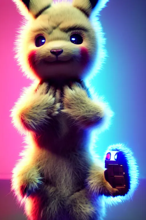 Image similar to high quality 3 d render post - cyberpunk very cute fluffy! wombat cyborg, mechanical paw, highly detailed, unreal engine cinematic smooth, in the style of detective pikachu, hannah yata charlie immer, neon blue light, low angle, uhd 8 k, sharp focus