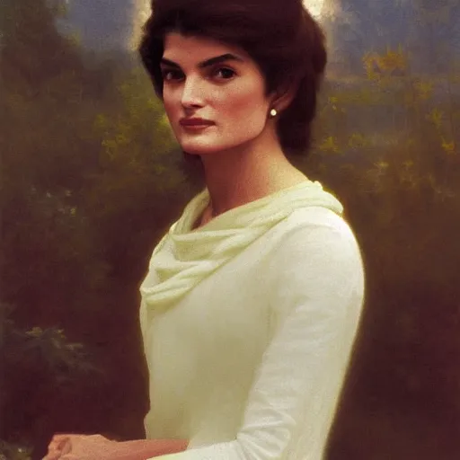 Image similar to painting of jacqueline kennedy. art by william adolphe bouguereau. during golden hour. extremely detailed. beautiful. 4 k. award - winning.