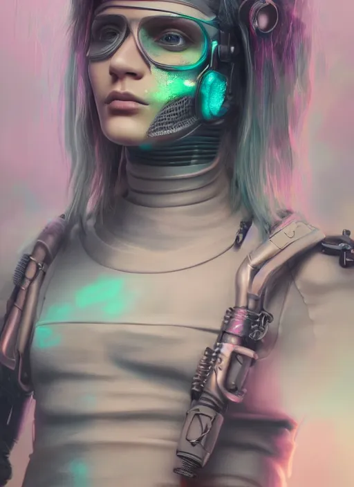 Image similar to detailed full body pastel painting of a cyberpunk female, beautiful face, insanely detailed and intricate, octane render, 4k