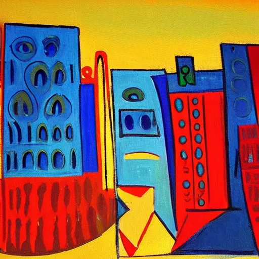 Prompt: A painting of a city in the style of Picasso