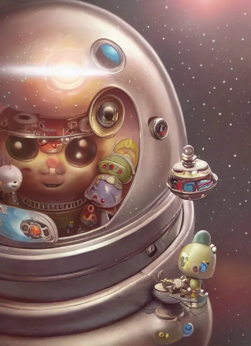 Prompt: highly detailed closeup portrait of a cute tin toy retro saucer spaceship, nicoletta ceccoli, mark ryden, lostfish, earl nore, hyung tae, frank frazetta, global illumination, god rays, detailed and intricate environment