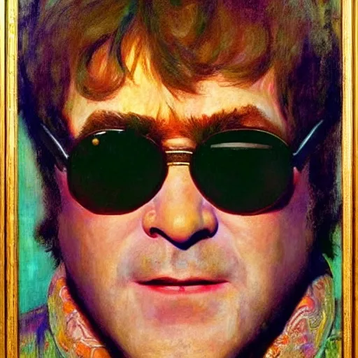 Image similar to portrait of ultra crazy elton john lennon in 1 9 7 0 by ilya repin