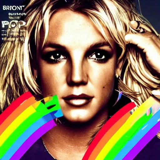 Prompt: a. Britney Spears album cover for a rainbow pop album