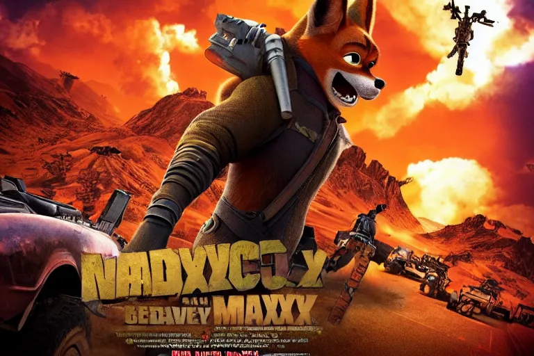 Image similar to nick wilde, heavily armed and armored facing down armageddon in a dark and gritty reboot from the makers of mad max : fury road