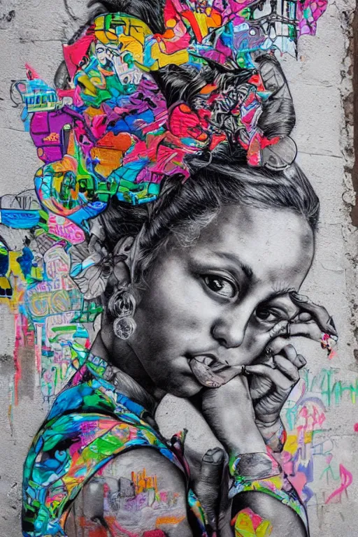 Image similar to a highly detailed beautiful portrait in the style of graffiti street art