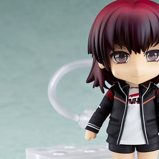 Prompt: nendoroid of a girl with a red sidecut, brown eyes and emo clothes