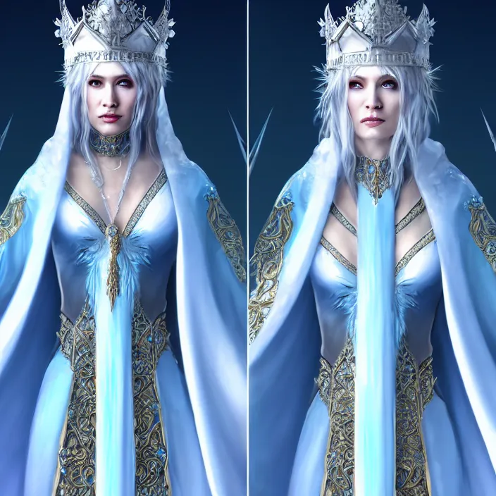 Image similar to beautiful ice queen in ornate robes, highly detailed, 8 k, hdr, award - winning, trending on artstation, anne stokes, photorealistic