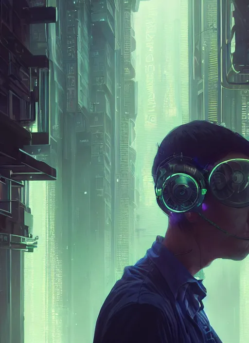 Prompt: highly detailed surreal vfx portrait of a cyberpunk gloomy hacker, stephen bliss, unreal engine, greg rutkowski, loish, rhads, beeple, makoto shinkai and lois van baarle, ilya kuvshinov, rossdraws, tom bagshaw, alphonse mucha, global illumination, detailed and intricate environment