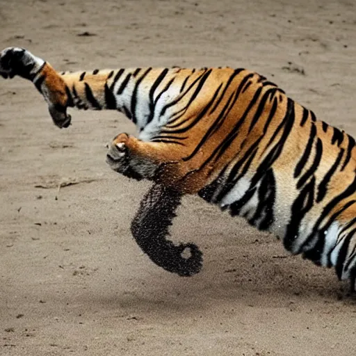 Prompt: man throws a tiger