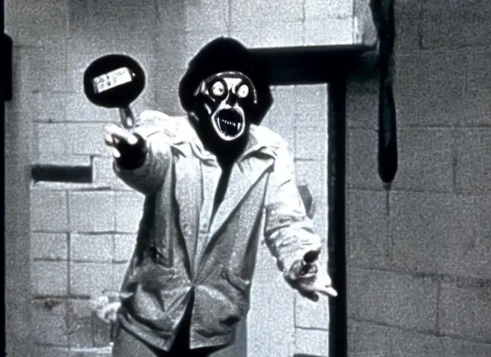 Image similar to film still of hamburgler in a 1 9 8 0 s horror movie