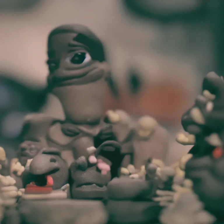 Image similar to a cinematic film still of a claymation stop motion film starring biggie smalls, portrait, shallow depth of field, 8 0 mm, f 1. 8