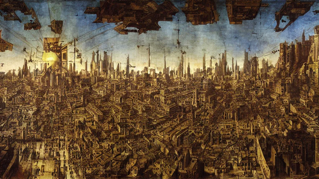 Image similar to a solarpunk city paiting made by Leonardo Da Vinci