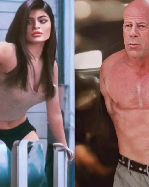 Image similar to film still of kylie jenner as bruce willis in die hard