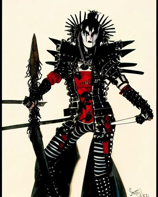 Prompt: portrait of a skinny punk goth kabuki wearing armor by simon bisley, john blance, frank frazetta, fantasy, thief warrior