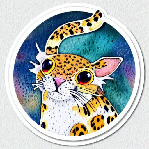 Prompt: A very beautiful sticker art of a leopard gecko cat, fluffy, sharp focus, 4k, friendly, soft colors, watercolor, cute, white background, high quality, smooth lines, trending on ArtStation, anime, Instagram