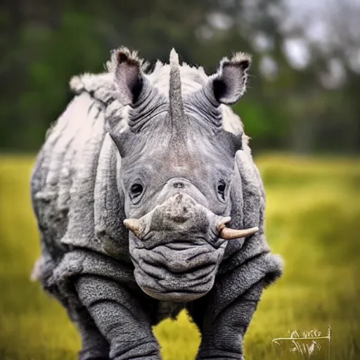 Image similar to a wooly hairy rhino, award winning nature photography t