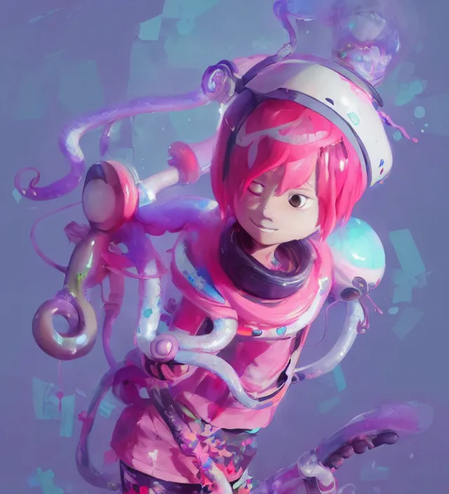 Prompt: a beautiful fullbody portrait of a cute splatoon anime boy with pink tentacle hair wearing tshirt leggings under shorts. character design by cory loftis, fenghua zhong, ryohei hase, ismail inceoglu and ruan jia. artstation, volumetric light, detailed, photorealistic, fantasy, rendered in octane