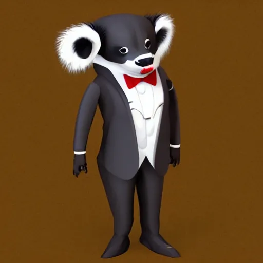 Prompt: anthropomorphic furry badger wearing a tuxedo, Artstation