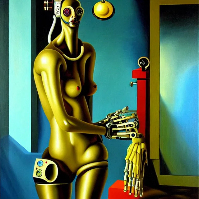 Image similar to a beautiful painting cyberpunk robot venus of milos, bathroom by salvador dali realistic oil painting