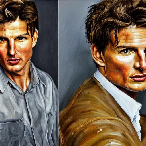 Image similar to high quality high detail painting by lucian freud, hd, portrait of tom cruise