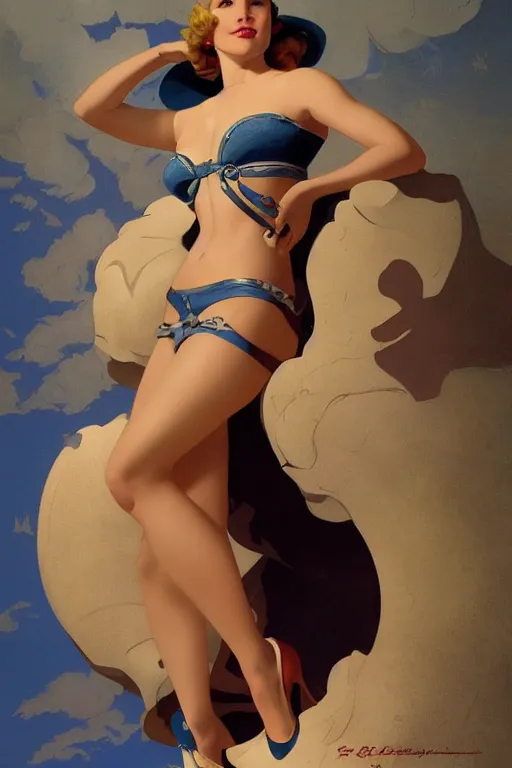 Prompt: pin-up, beautiful Kristen Bell, intricate, elegant, highly detailed, digital painting, artstation, concept art, smooth, sharp, focus, illustration, art by gil elvgren and artgerm and greg rutkowski and alphonse mucha