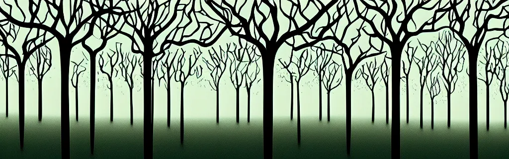 Prompt: hospital ward, trees, black and green tones, animated film, stylised, illustration, by eyvind earle, scott wills, genndy tartakovski
