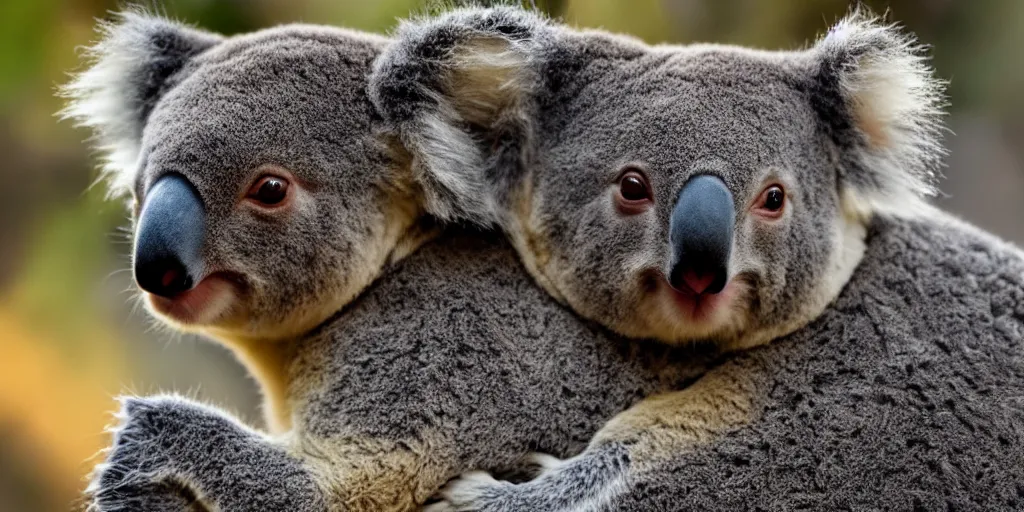 Prompt: A photo of a koala riding a kangaroo, 4K, realistic, golden hour