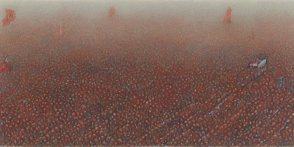 Prompt: tiananmen square riots by zdzislaw beksinski, oil painting, 3 5 mm film grain