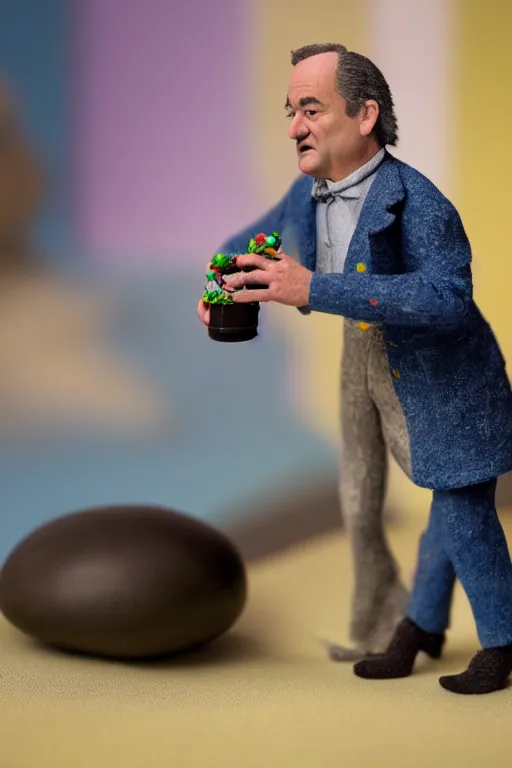 Image similar to a cinematic film still of a claymation stop motion film starring bill murray, shallow depth of field, 8 0 mm, f 1. 8