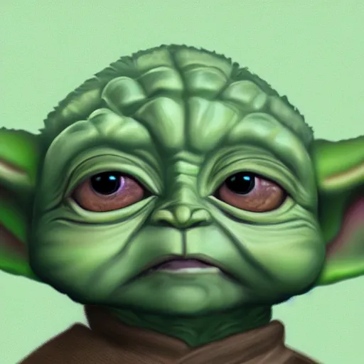 Image similar to portrait of baby yoda, highly detailed, centered, solid color background, digital painting